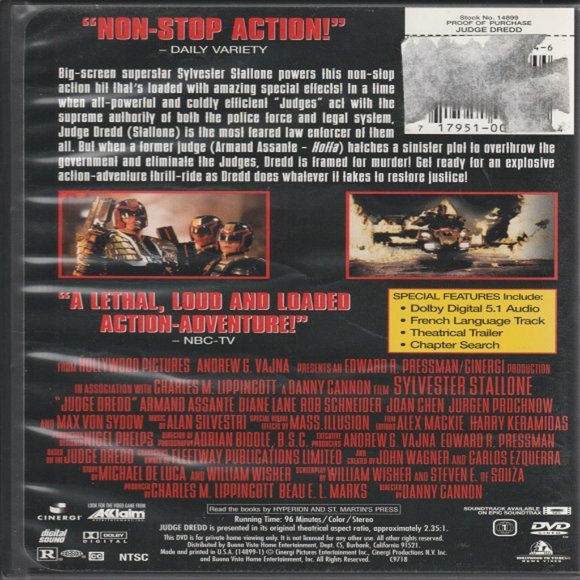 Judge Dredd - 1995 Action Adventure Sci-Fi Movie - Wide Screen DVD Version - Picture 2 of 2